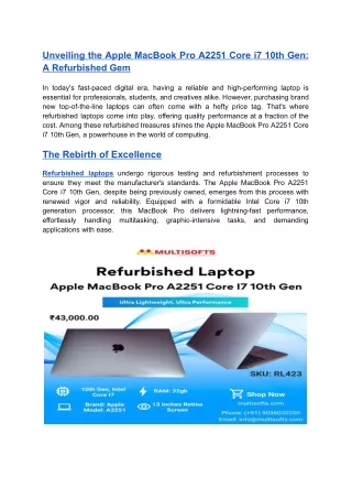 Apple MacBook Pro A2251 Core i7 10th Gen