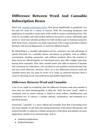 difference between weed and cannabis subscription