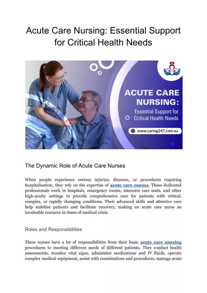 acute care nursing essential support for critical