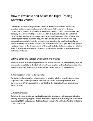 how to evaluate and select the right trading