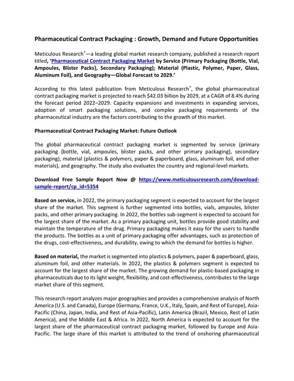 Pharmaceutical Contract Packaging Market by Size, Share, Growth and Forecast