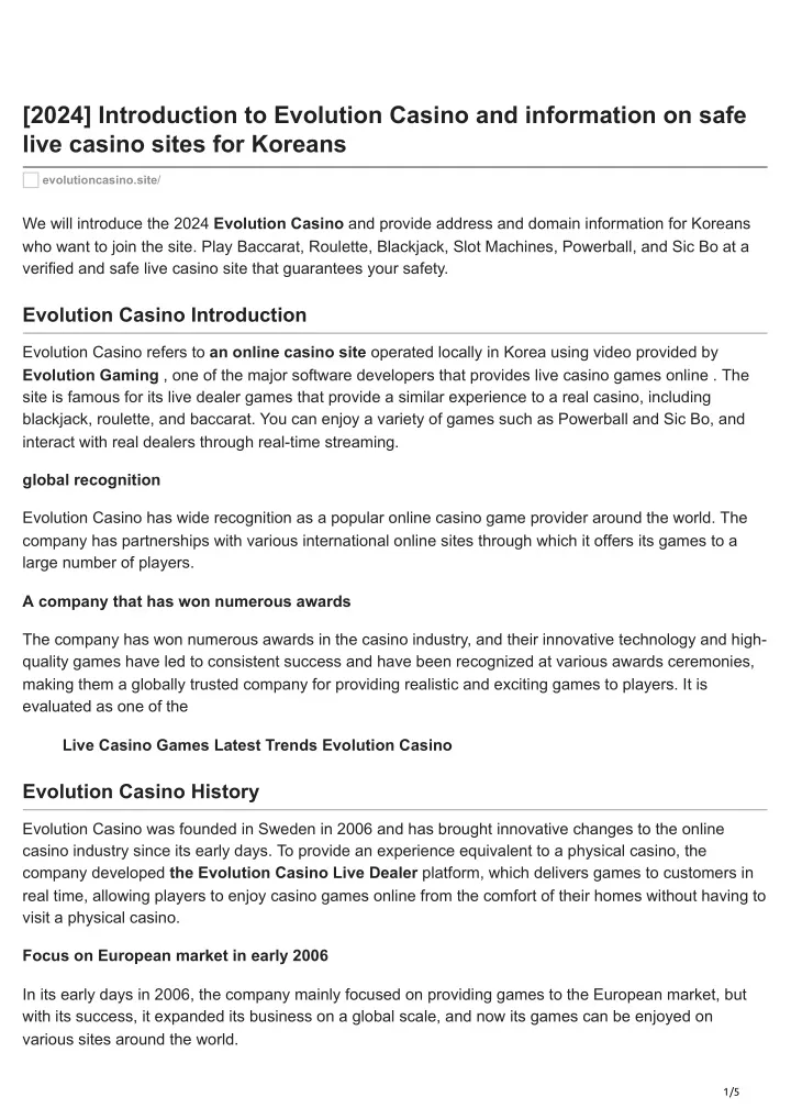 2024 introduction to evolution casino