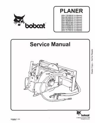 Bobcat Planer Service Repair Manual SN 400201001 And Above