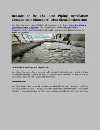 Reasons to be the best piping installation companies in Singapore  Mun Siong Engineering