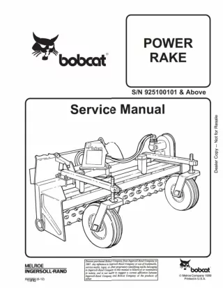 Bobcat Power Rake Service Repair Manual SN 925100101 And Above