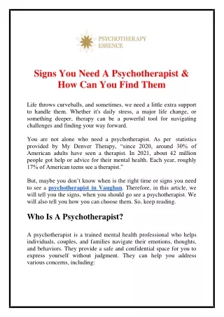 Signs You Need A Psychotherapist & How Can You Find Them