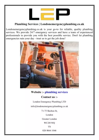 Plumbing Services  Londonemergencyplumbing.co.uk