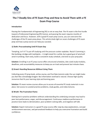 The 7 Deadly Sins of FE Exam Prep and How to Avoid Them with a FE Exam Prep Course