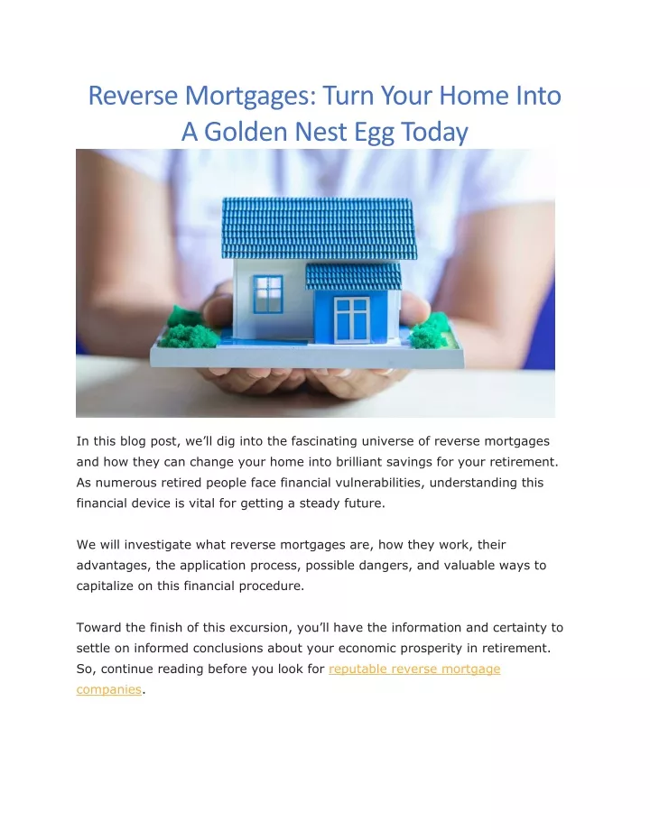 reverse mortgages turn your home into a golden