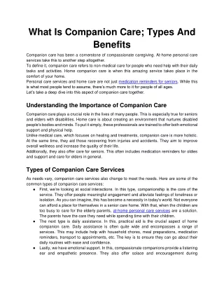 What Is Companion Care Types And Benefits