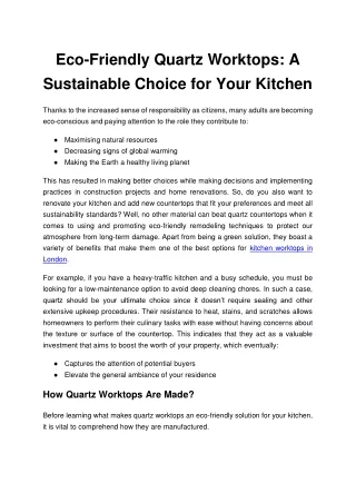 Eco-Friendly Quartz Worktops A Sustainable Choice for Your Kitchen