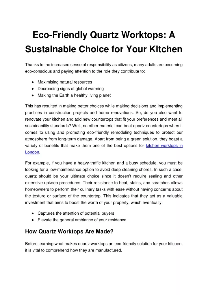 eco friendly quartz worktops a sustainable choice