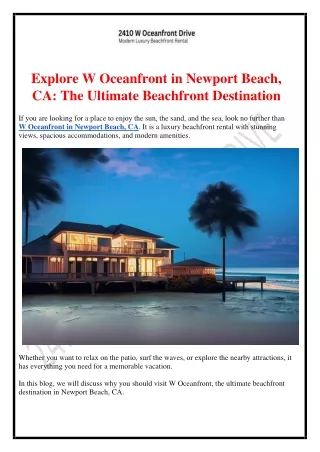 Explore W Oceanfront in Newport Beach, CA: The Ultimate Beachfront Destination