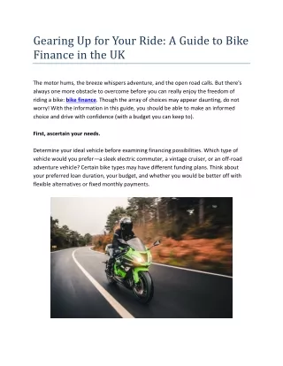 Gearing Up for Your Ride - A Guide to Bike Finance in the UK