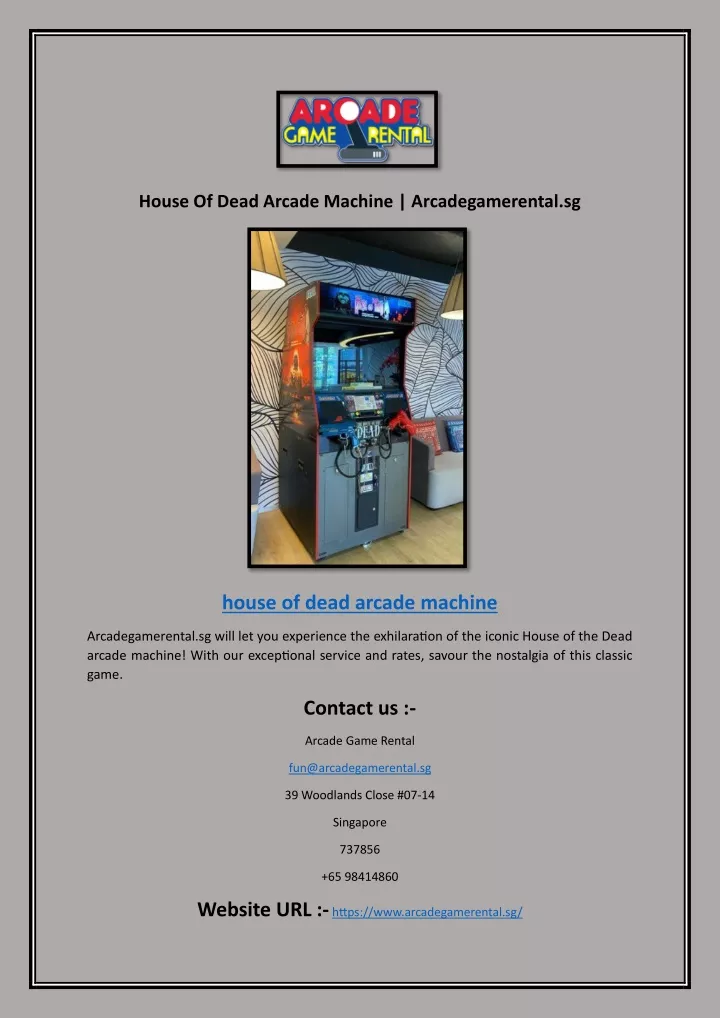 house of dead arcade machine arcadegamerental sg