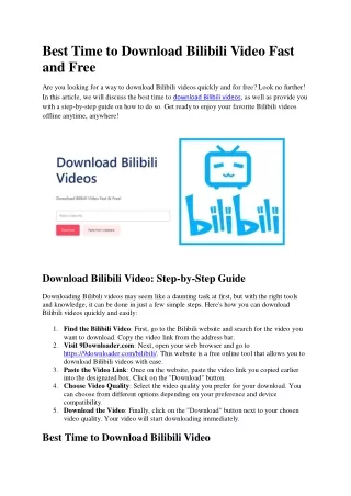 Bilibili video downloader online-Best Time to Download Bilibili Video Fast and Free