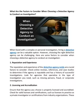 What Are The Factors To Consider When Choosing A Detective Agency To Conduct An Investigation