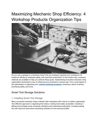 Mechanic Shop Efficiency - Workshop Products Organization Tips