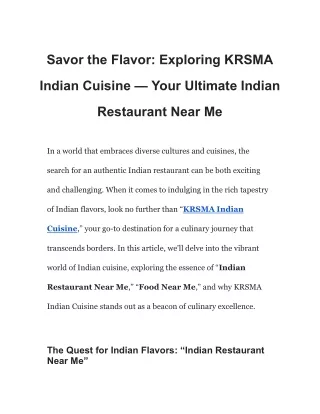 Elevate Your Culinary Experience at KRSMA Indian Cuisine: A Symphony of Authenti