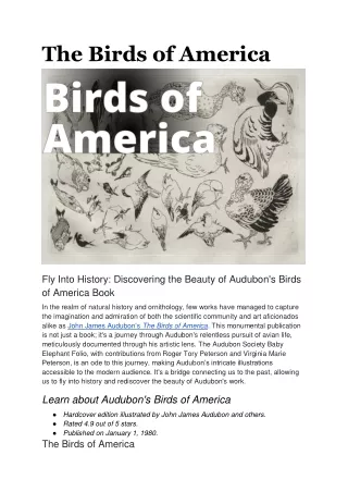 Fly Into History: Discovering the Beauty of Audubon's Birds of America Book