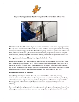 Beyond the Hinges: Comprehensive Garage Door Repair Solutions in New York