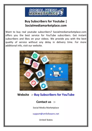 Buy Subscribers for Youtube  Socialmediamarketplace.com