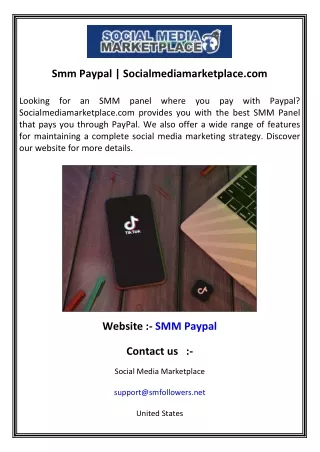 Smm Paypal  Socialmediamarketplace.com