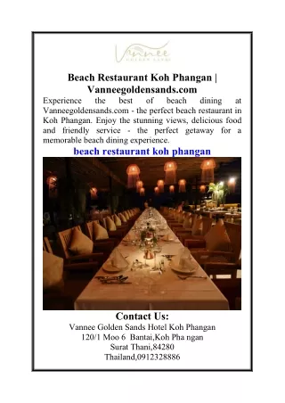 Beach Restaurant Koh Phangan  Vanneegoldensands.com