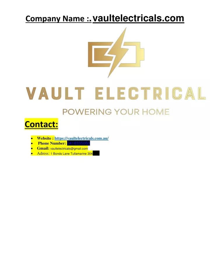 company name vaultelectricals com