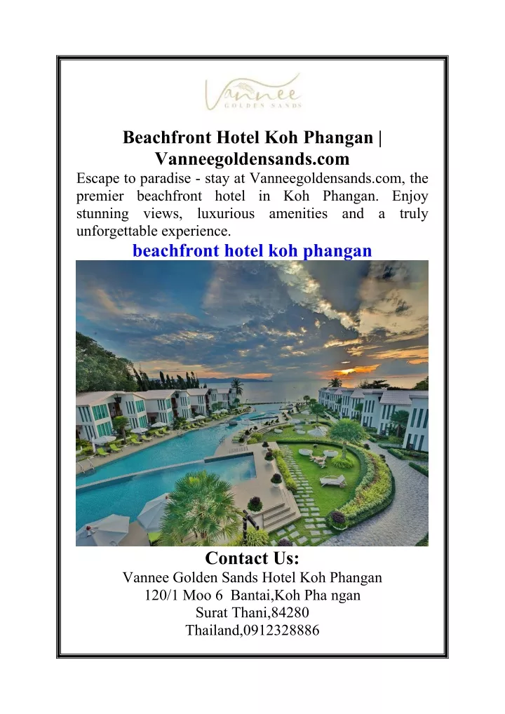 beachfront hotel koh phangan vanneegoldensands