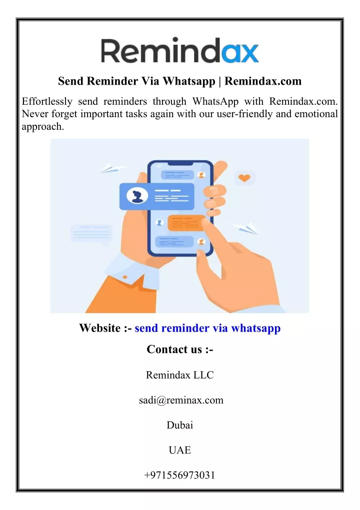 send reminder via whatsapp remindax com