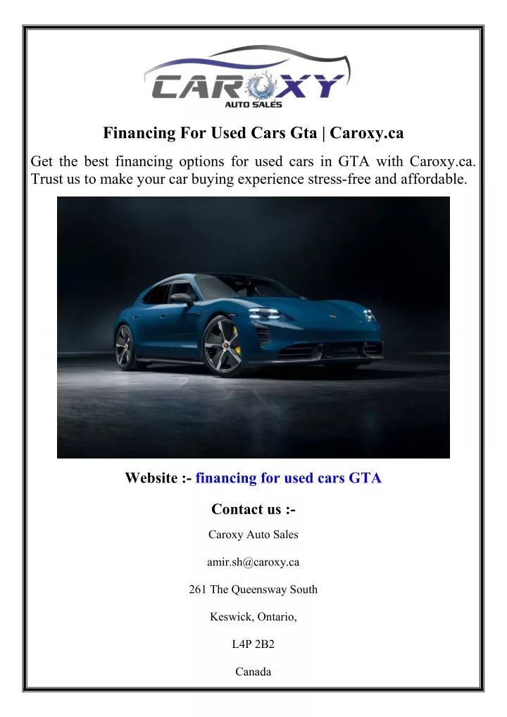 financing for used cars gta caroxy ca