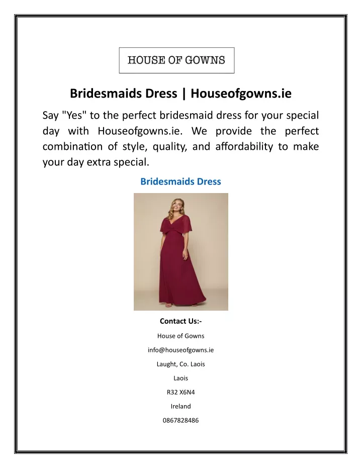 bridesmaids dress houseofgowns ie