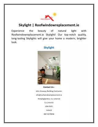 Skylight  Roofwindowreplacement.ie