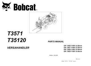 Bobcat T3571 T35120 Telescopic Handler Parts Catalogue Manual SN 3627 11001 & Above