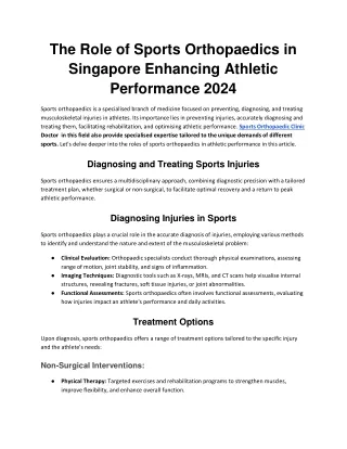 Sports Orthopaedics in Singapore 2024
