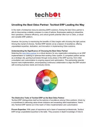 Unveiling the Best Odoo Partner: Techbot ERP Leading the Way