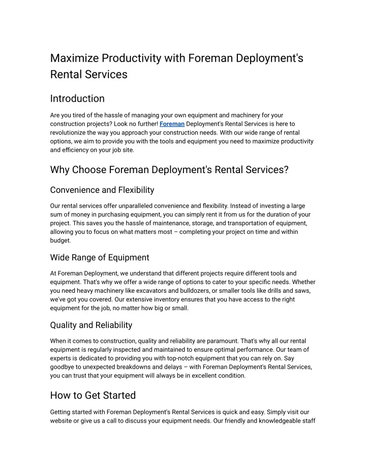 maximize productivity with foreman deployment