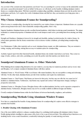 The Soundproofing Solutions You Required: Aluminum Window Frames