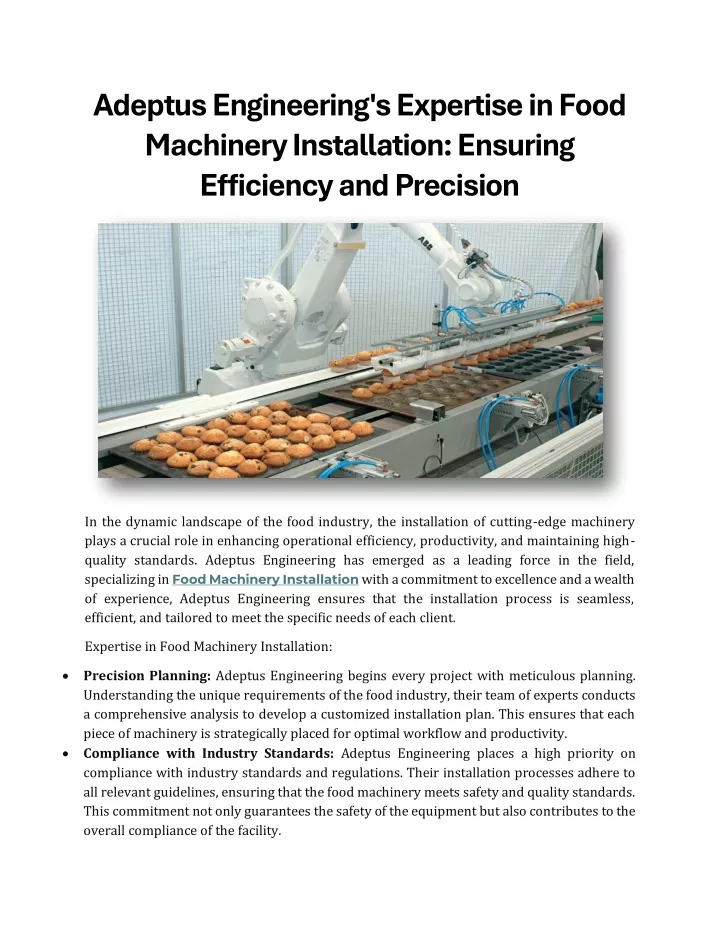 adeptus engineering s expertise in food machinery