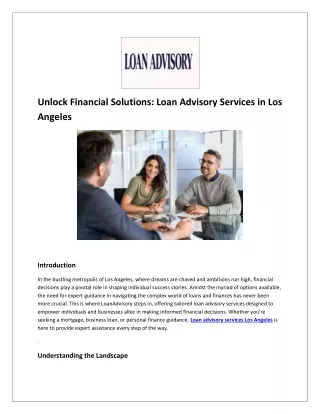 Unlock Financial Solutions: Loan Advisory Services in Los Angeles