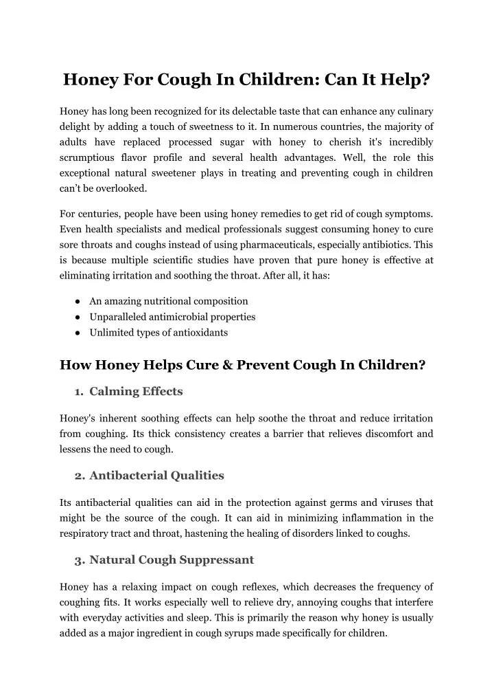 honey for cough in children can it help