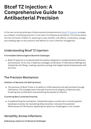 Btcef TZ Injection A Comprehensive Guide to Antibacterial Precision