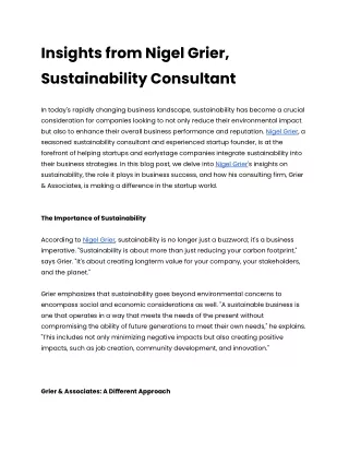 Insights from Nigel Grier, Sustainability Consultant