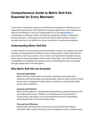 Comprehensive Guide to Metric Bolt Kits_ Essential for Every Mechanic