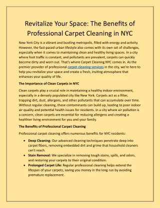 Revitalize Your Space - The Benefits of Professional Carpet Cleaning in NYC
