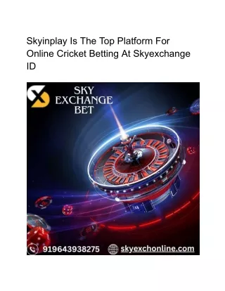 Skyinplay is Top  Platform For Online Cricket Betting || Skyexchange ID
