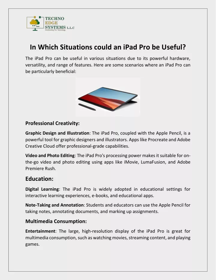 in which situations could an ipad pro be useful
