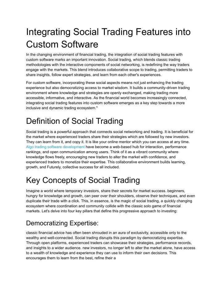 integrating social trading features into custom