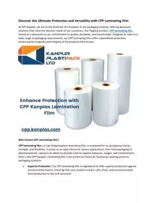 Discover the Ultimate Protection and Versatility with CPP Laminating Film